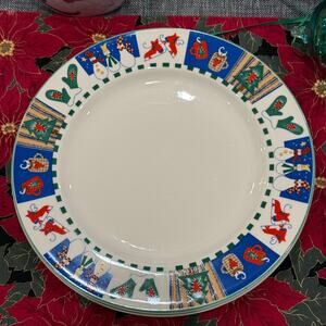 Christmas Welcome Winter RO Gregg 1998 10-1/2" Stoneware Set 2 Dinner Plates